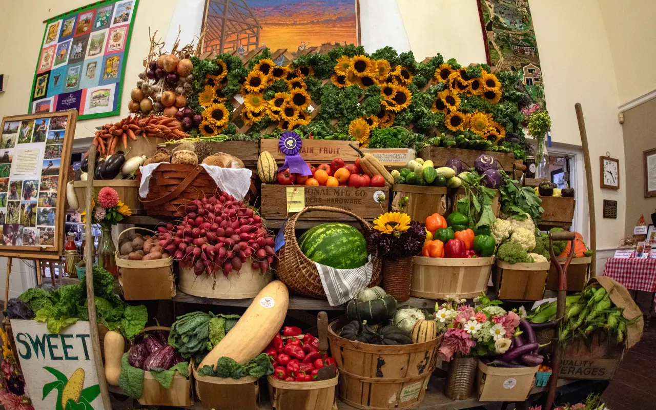 Fruit and vegetable entries on display at the Martha’s Vineyard Agricultural Fair