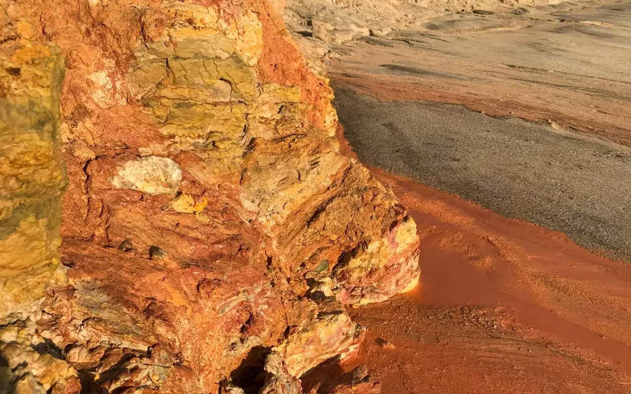 Close view of red and ochre clay layers