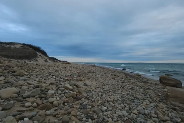 The stony beach below Cedar Tree Neck