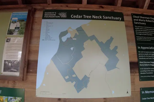 Cedar Tree Neck Sanctuary trail map at the Sheriff's Meadow kiosk