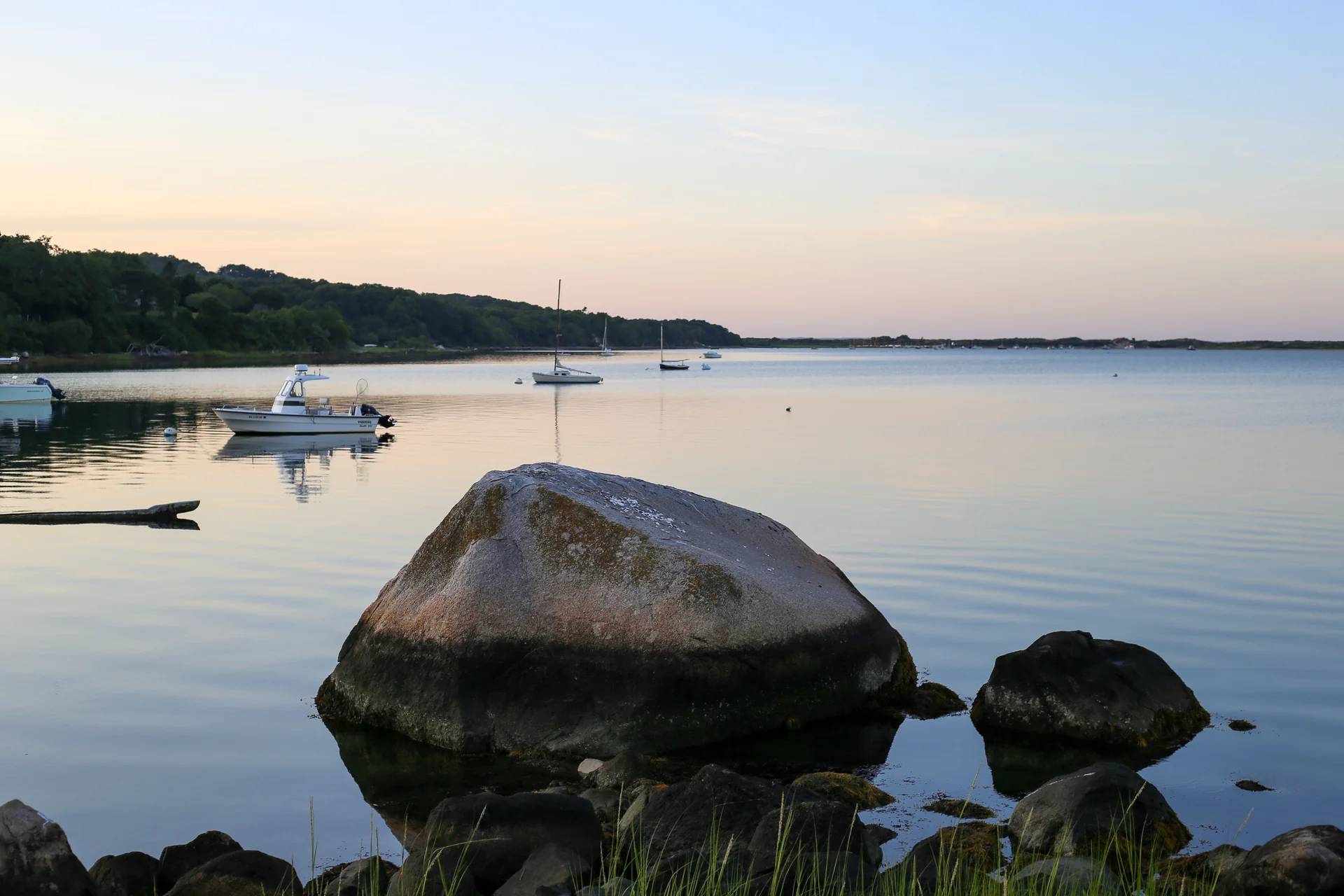 A boulder on the quiet Chilmark shore