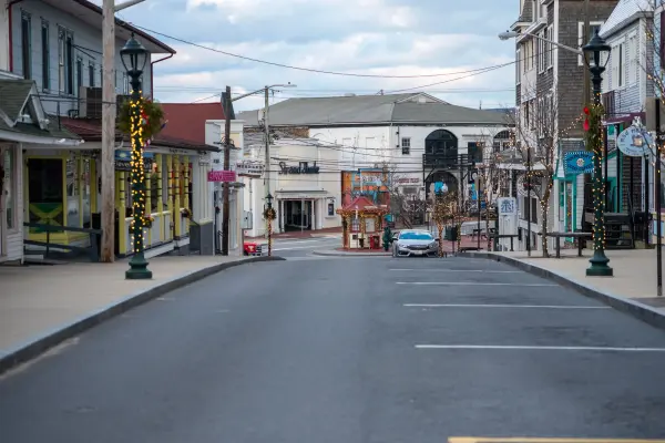 Looking down an empty Circuit Avenue in the off-season