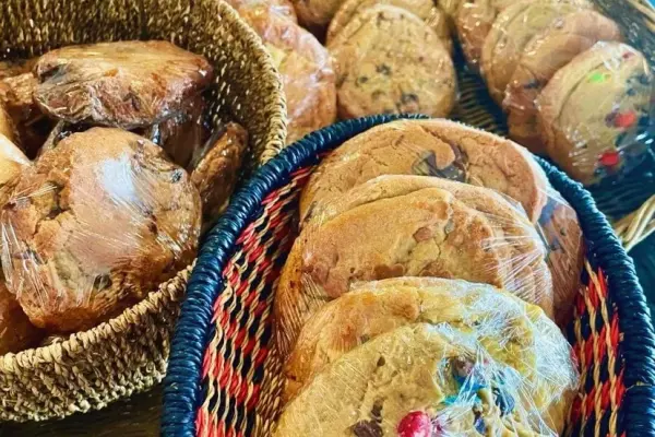 Baskets of cookies at a Vineyard bakery counter