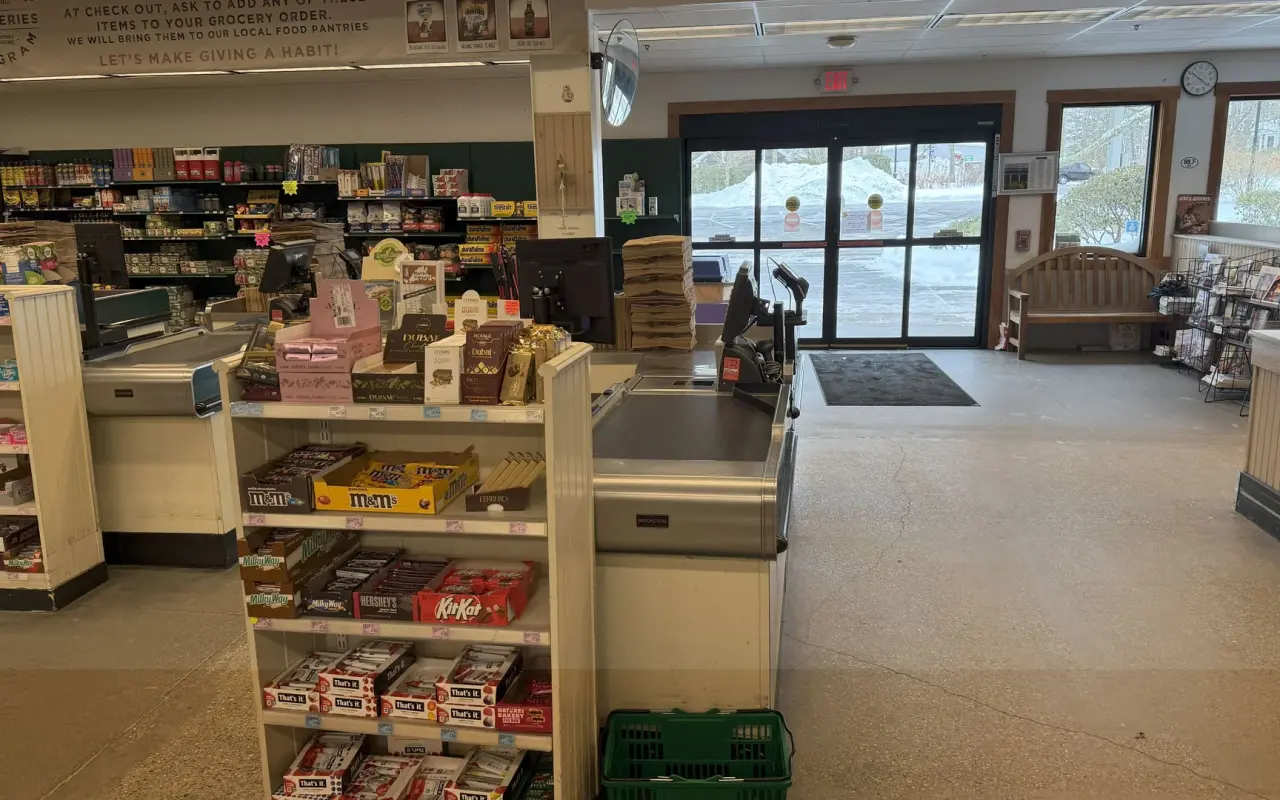 Checkout lanes inside Cronig's Market on State Road, Vineyard Haven