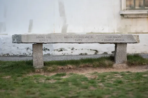 Engraved memorial bench beside the East Chop Lighthouse
