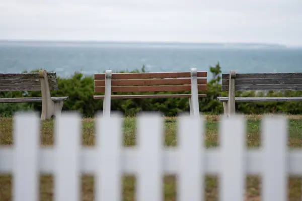 Benches overlooking the sound from the East Chop bluff