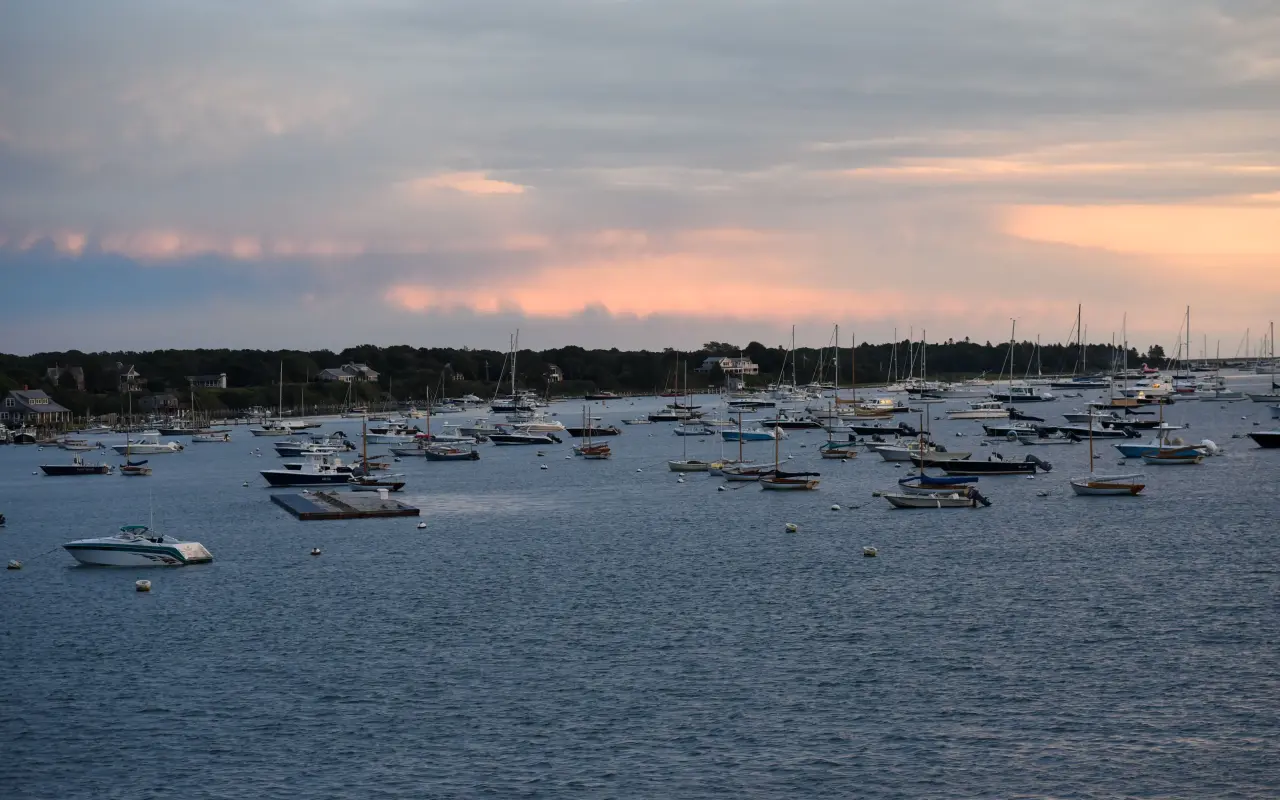 Edgartown harbor with sailboats on a summer afternoon