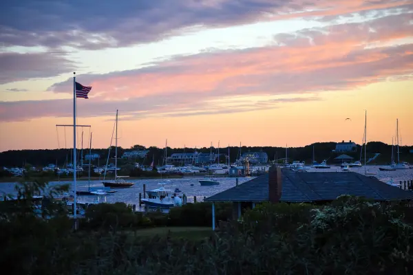 Sunset over the harbor and yacht club