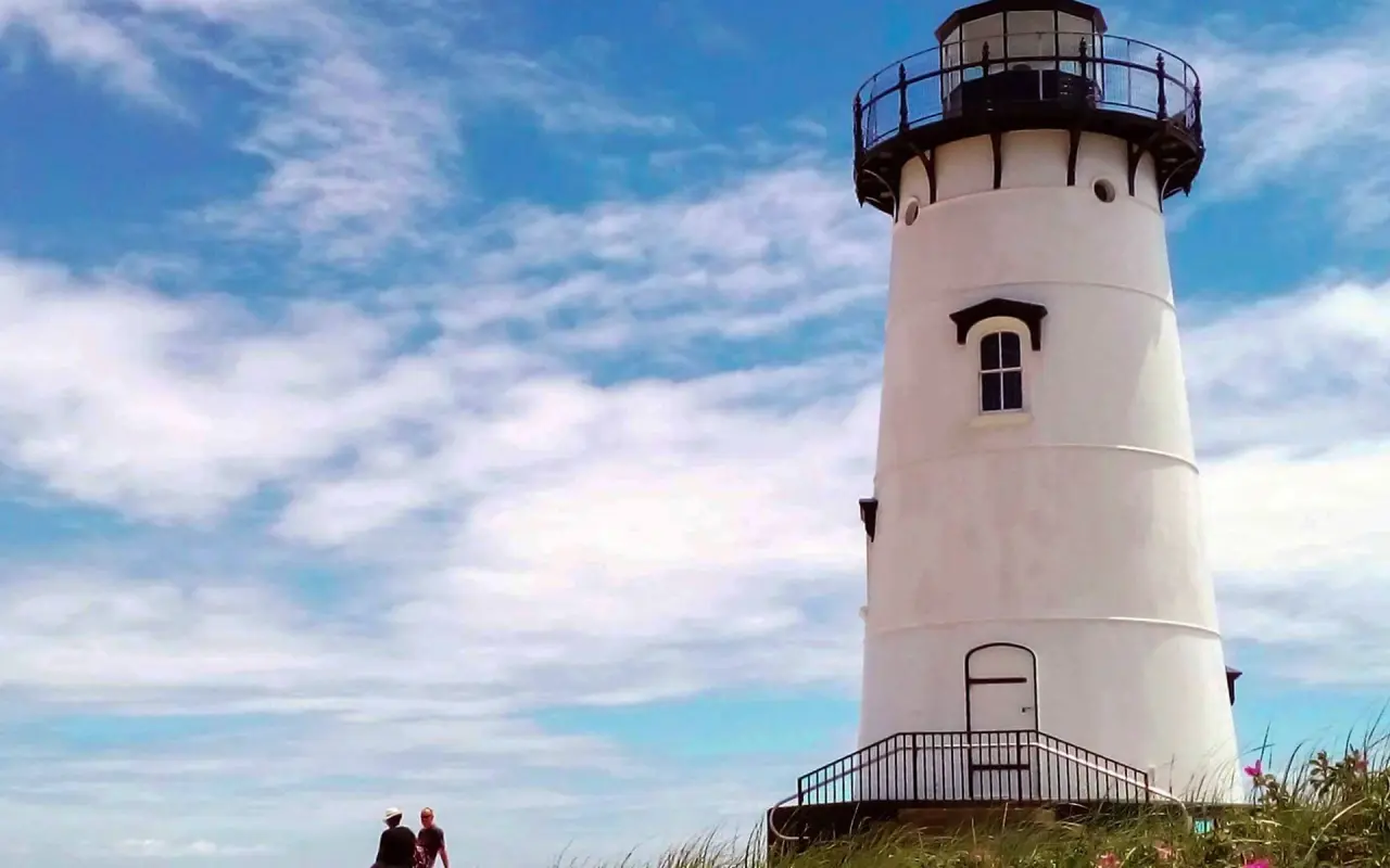 The lighthouse at the mouth of Edgartown Harbor