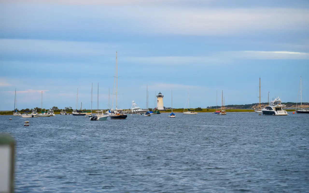 Edgartown lighthouse and boats on Martha’s Vineyard