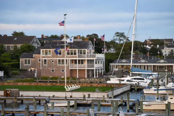 Waterfront homes and docks along Edgartown Harbor