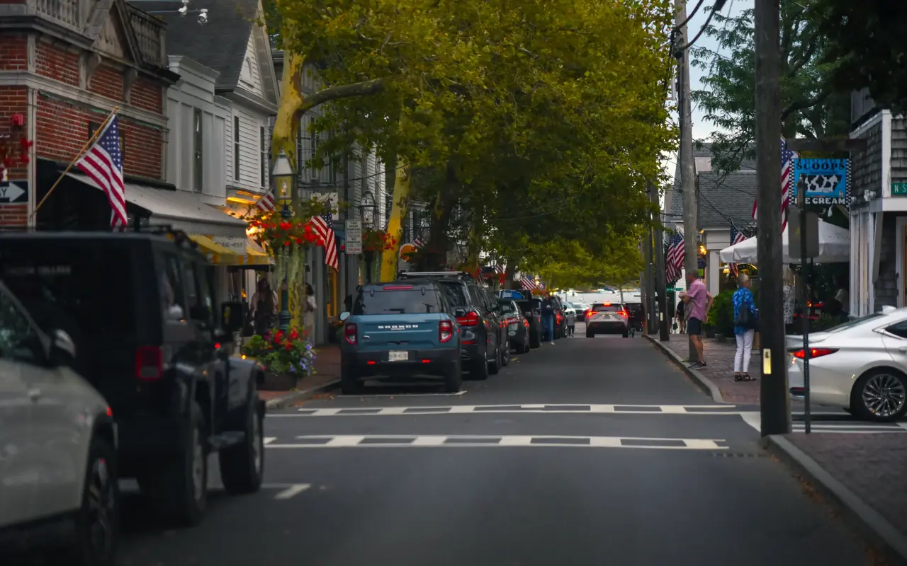 Historic Main Street in Edgartown with shops and coastal architecture