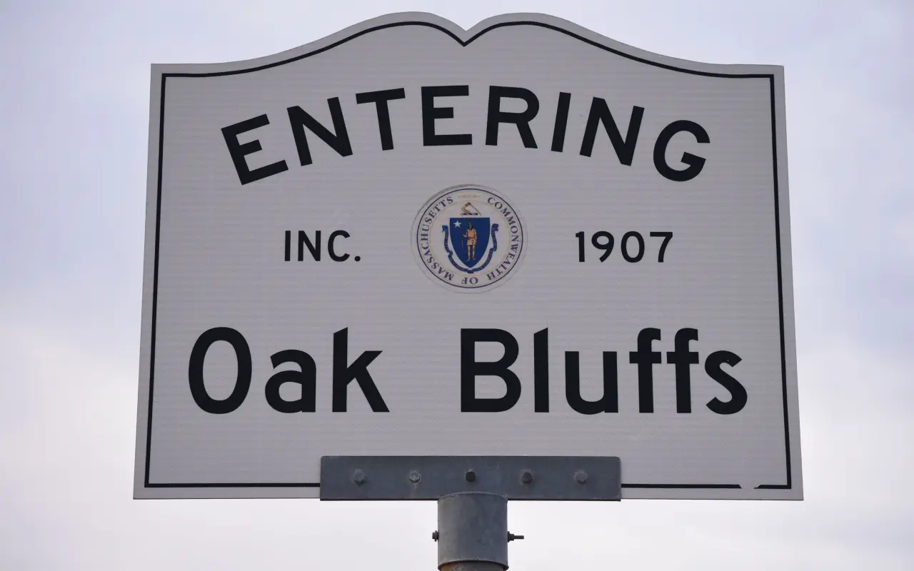 Entering Oak Bluffs sign along the Martha's Vineyard coastline