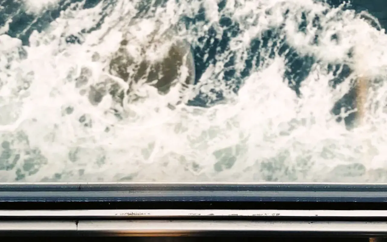 The view through a window on the ferry to Martha’s Vineyard