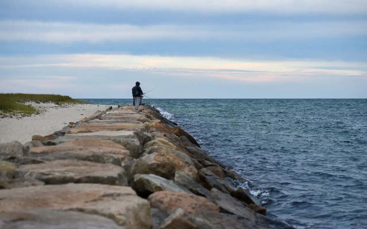 Shore fishing along the Oak Bluffs waterfront
