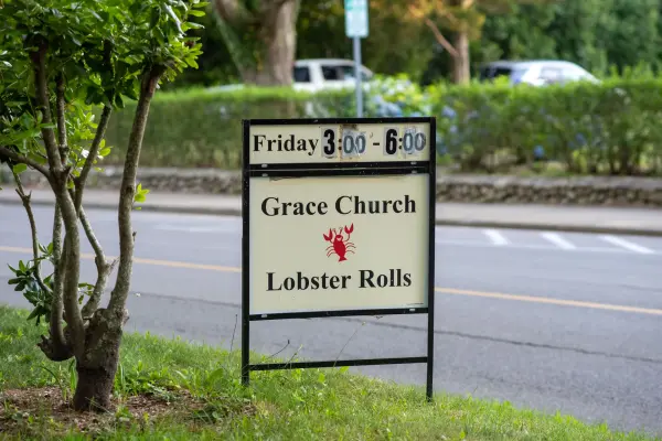 Grace Church Friday lobster rolls sandwich board sign