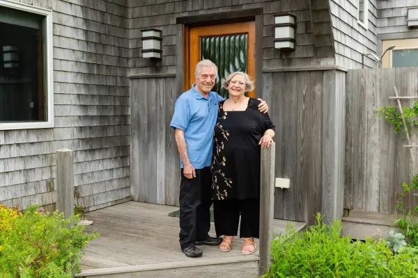 The hosts at the door of JADE House Bed and Breakfast, West Tisbury