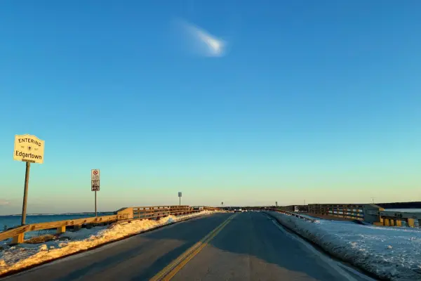 Entering Edgartown: the Jaws Bridge in midwinter