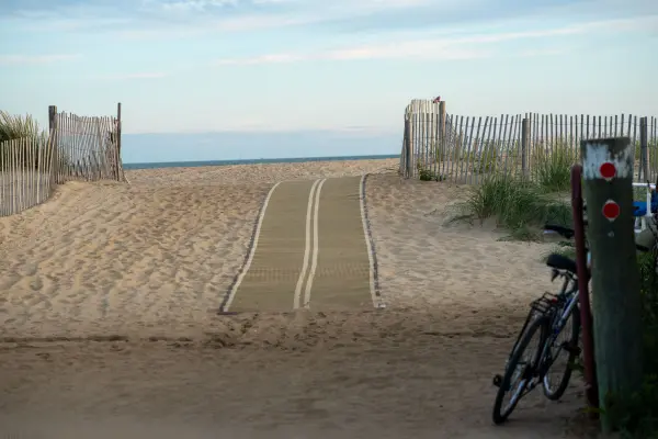 Beach mat leading through dune fencing to the sand