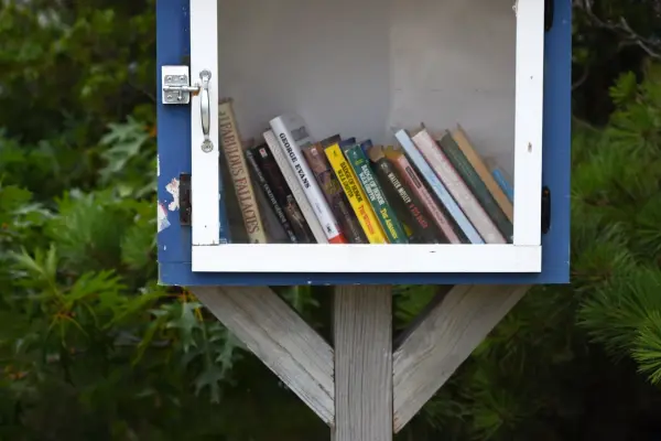 Little free library box filled with books