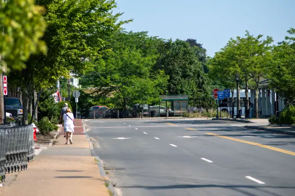 Quiet main street near the Steamship bus stop in Vineyard Haven