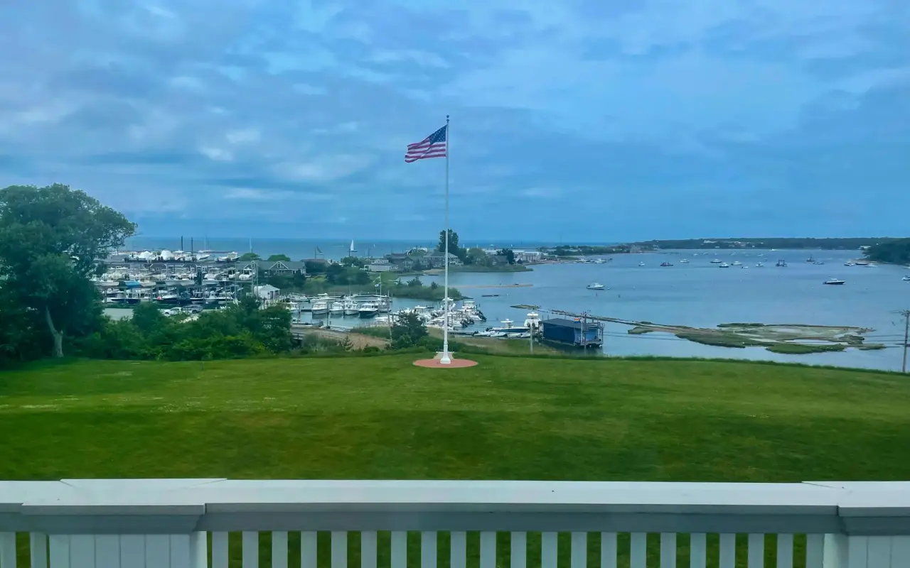 Flagpole and harbor view from the Martha’s Vineyard Museum lawn