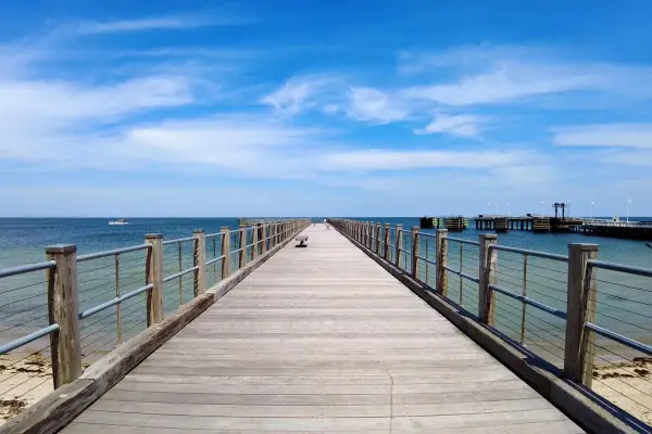 The long boardwalk pier at Oak Bluffs