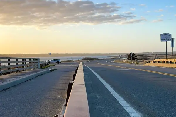 Beach Road heading over the bridge toward Edgartown at dusk