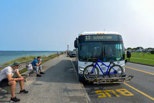 Route 13 bus to Edgartown loading a bike by the shore