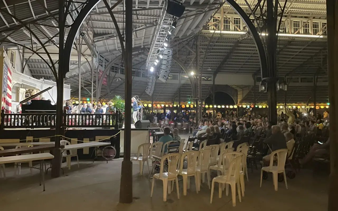 Evening concert crowd under the Tabernacle in Oak Bluffs