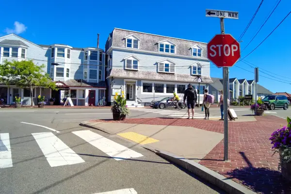 A summer morning crossing in downtown Oak Bluffs
