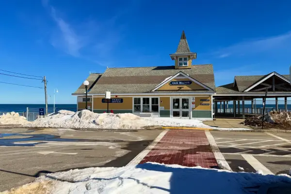 Snow piles at the Oak Bluffs Steamship Authority terminal