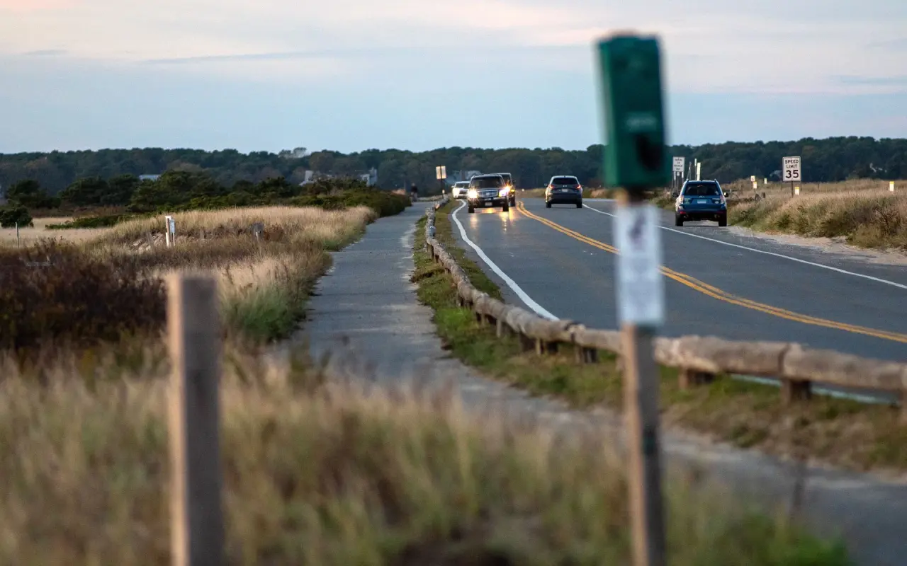 Bike path alongside Beach Road at State Beach at dusk