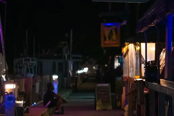 Quiet summer night along the Oak Bluffs harbor boardwalk