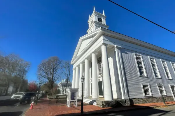 The Old Whaling Church under clear blue skies