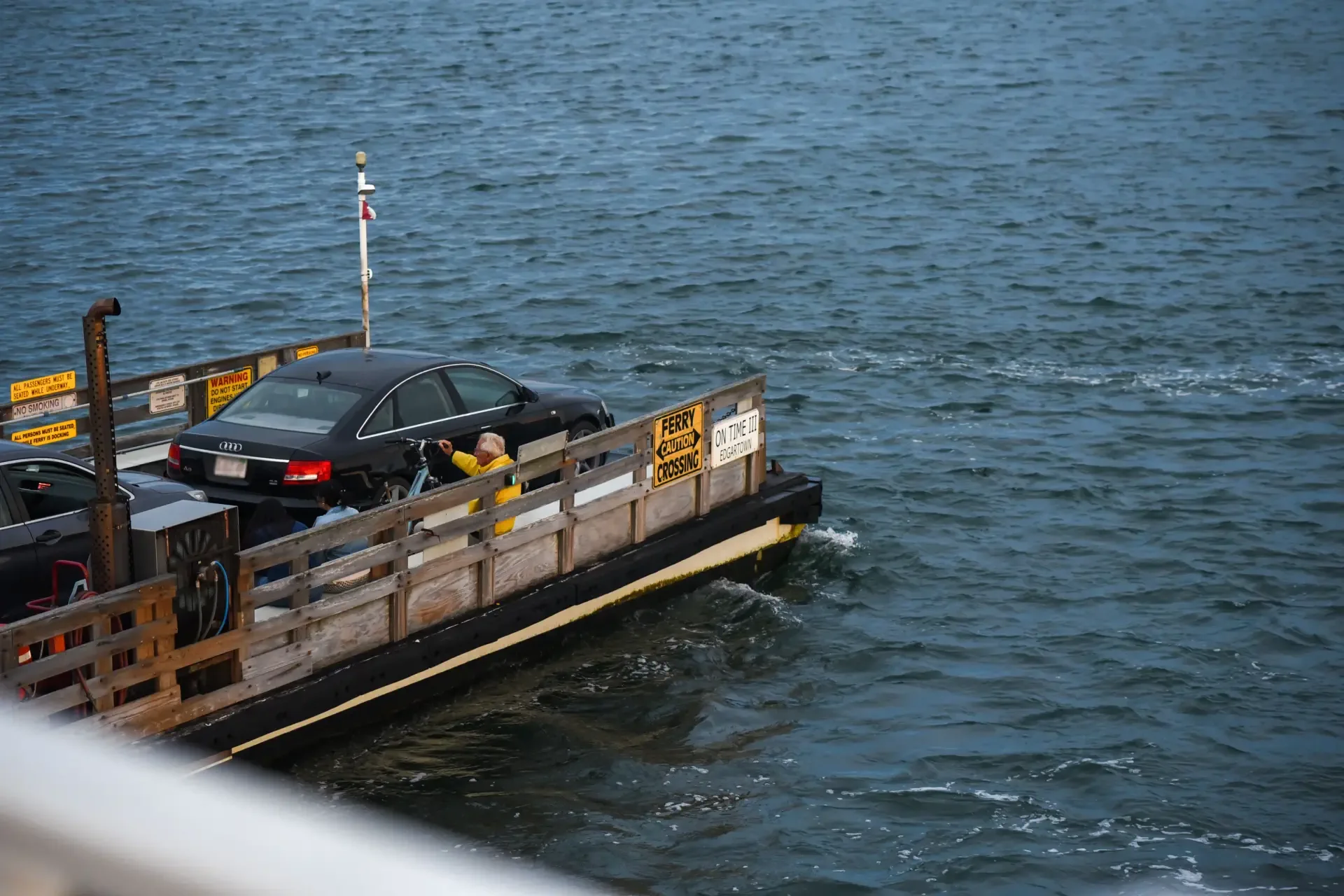 The On Time III crossing with a car aboard