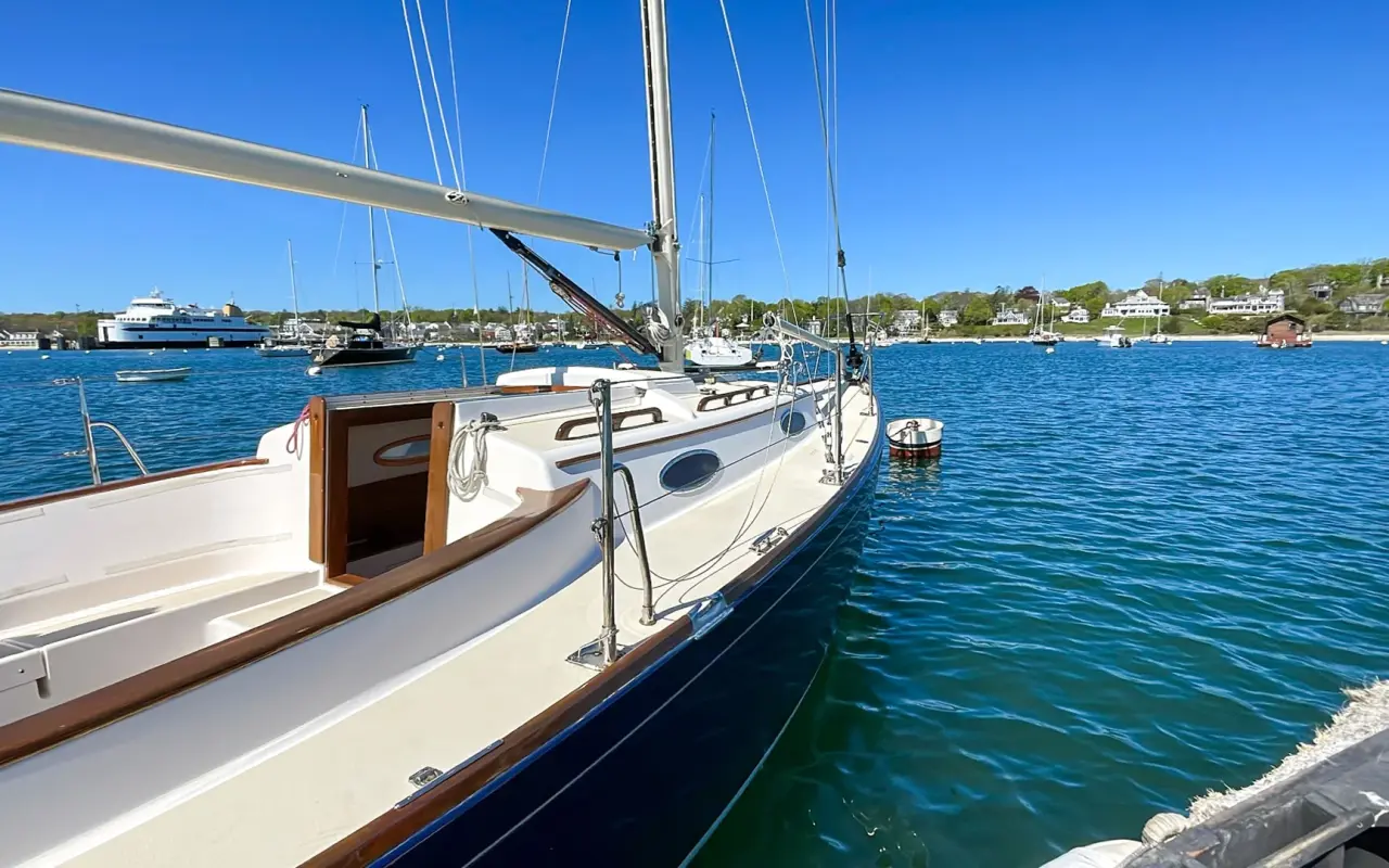 A sailboat in Vineyard Haven harbor on Martha’s Vineyard