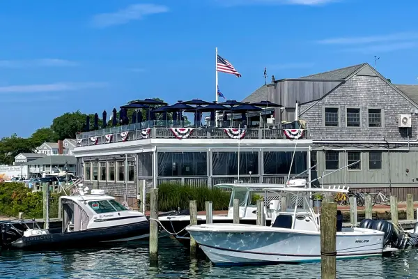 The Seafood Shanty dining deck over the harbor