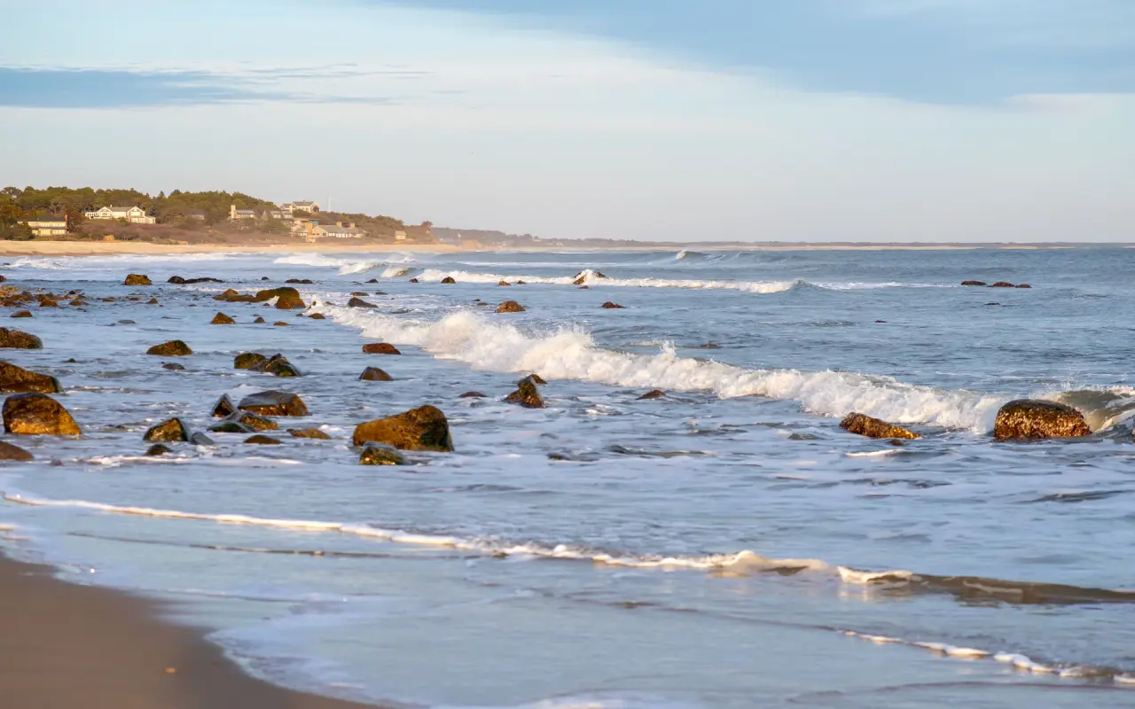 Waves rolling onto the rocky shore at Squibnocket Beach