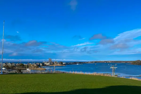 Vineyard Haven Harbor seen from the Martha's Vineyard Museum lawn