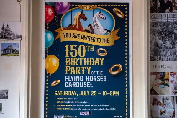 The poster for the carousel's 150th birthday party, held July 25
