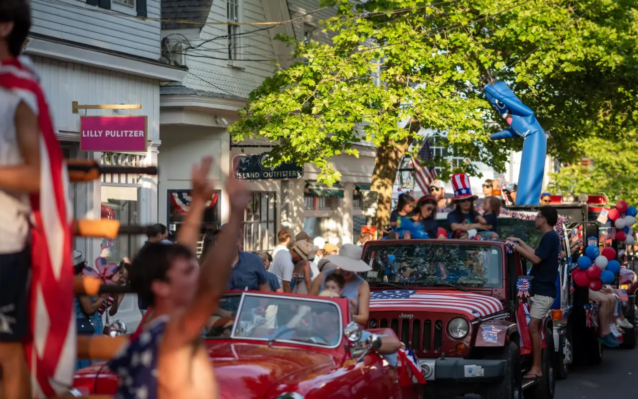 Crowds at the Edgartown Fourth of July parade on Martha's Vineyard