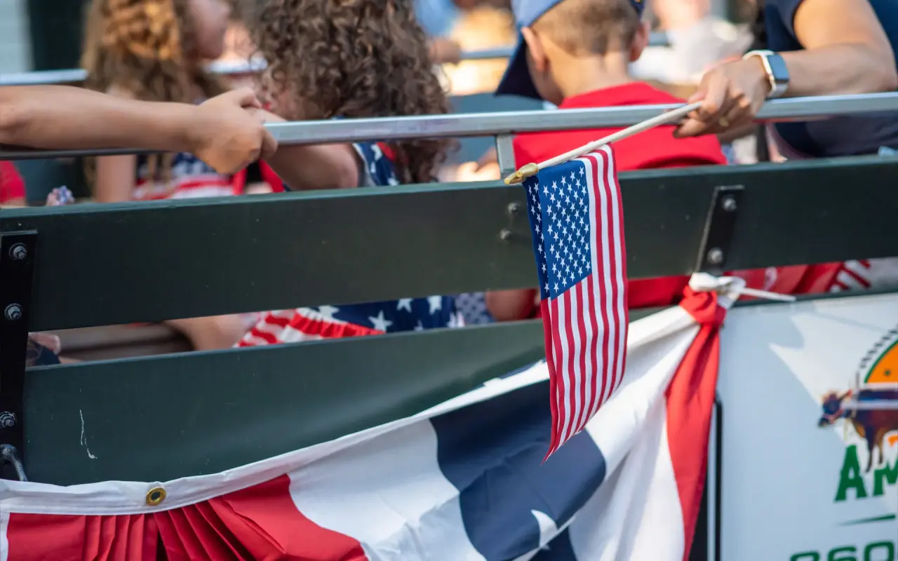 Flags along Main Street during the Edgartown Fourth of July parade