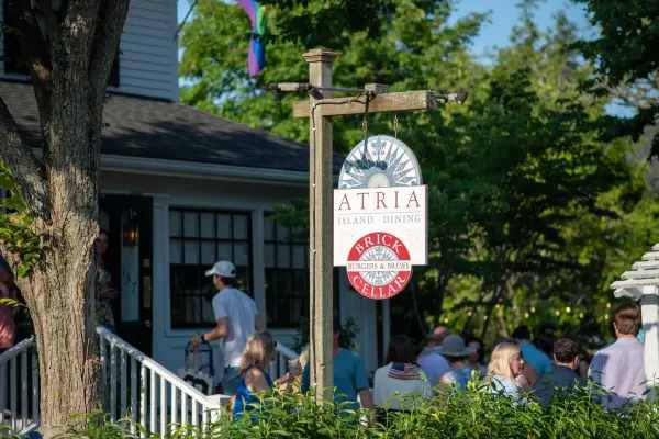 The Atria and Brick Cellar restaurant sign, Edgartown, on the Fourth of July