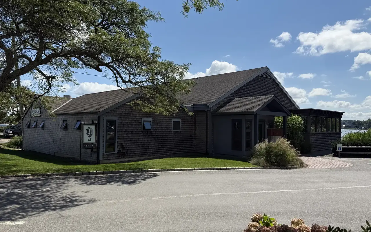 Beach Road restaurant building with its hanging sign at 79 Beach Road in Vineyard Haven
