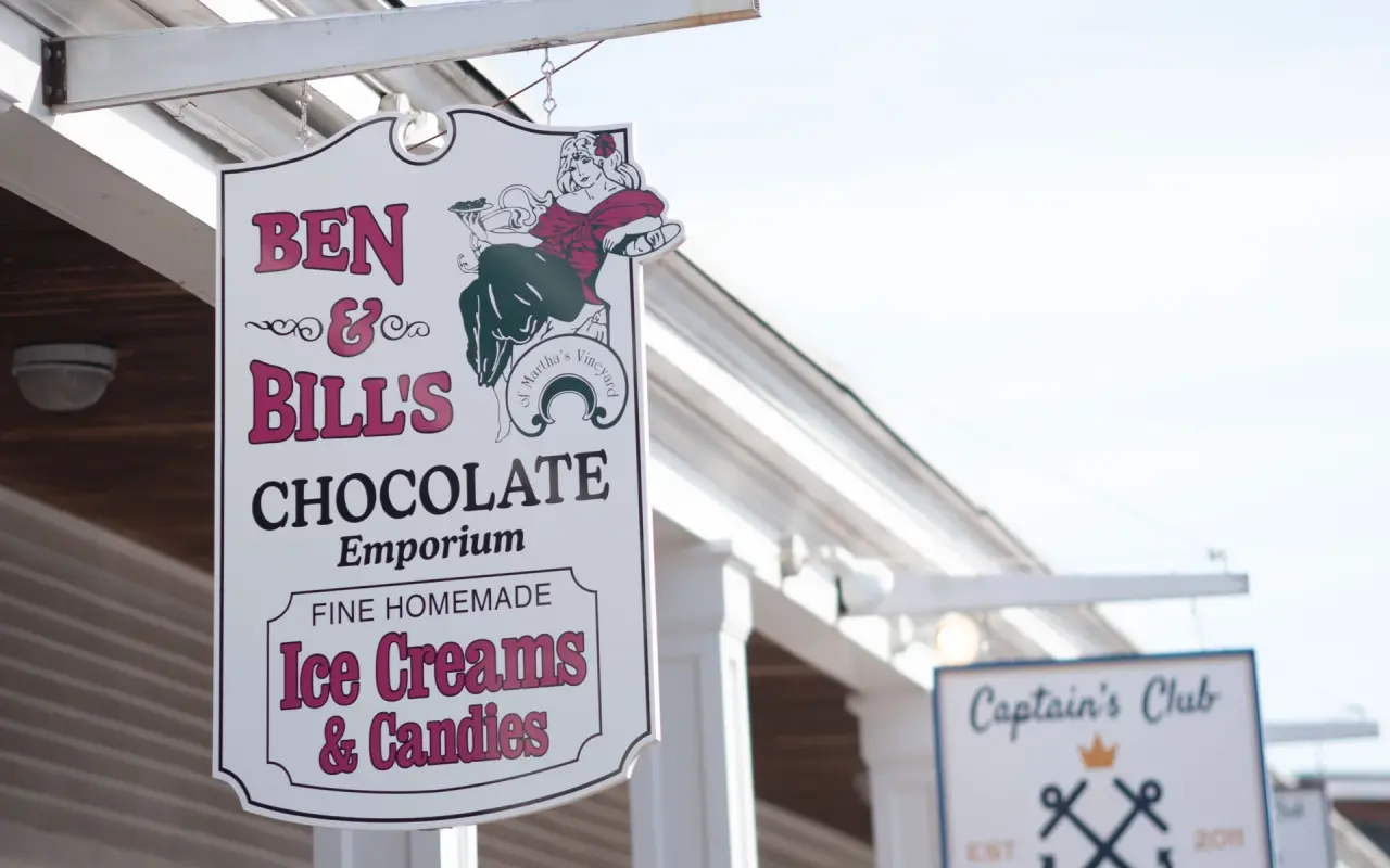 Ben and Bill's Chocolate Emporium storefront on Circuit Avenue in Oak Bluffs