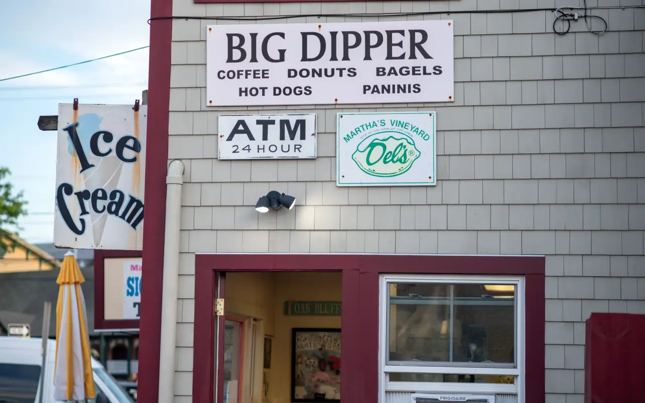 Big Dipper storefront signs in Oak Bluffs