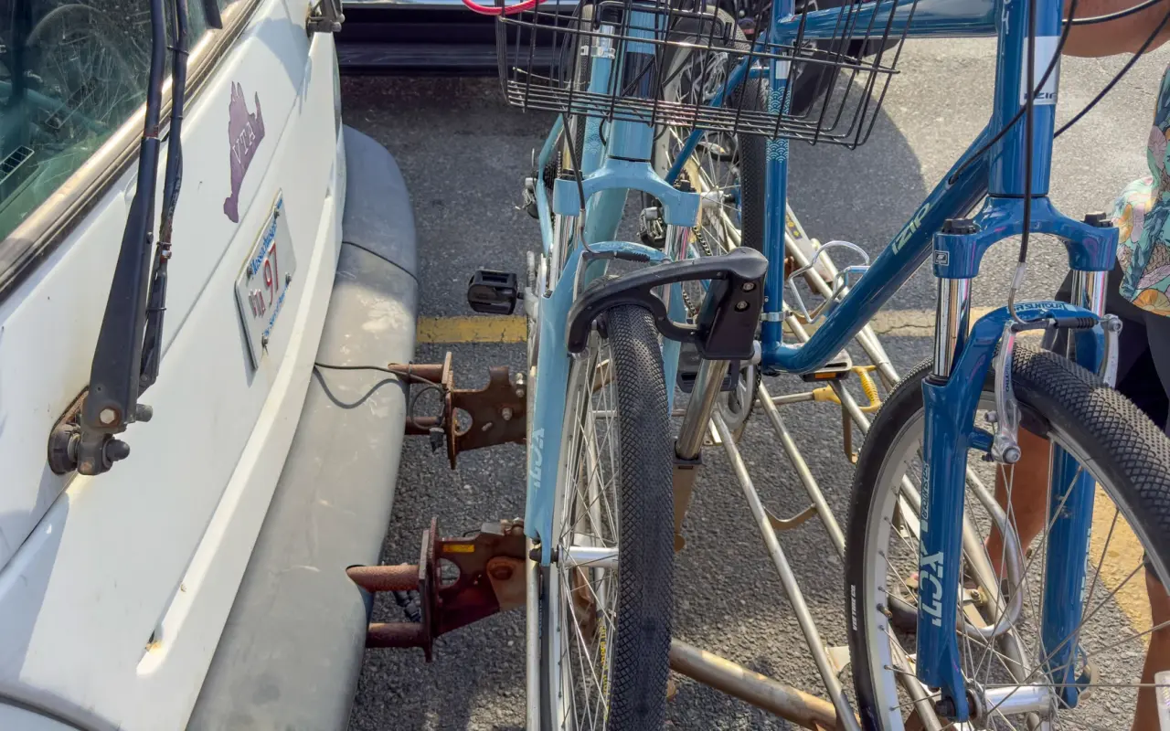 Two bikes loaded on the front rack of a VTA bus