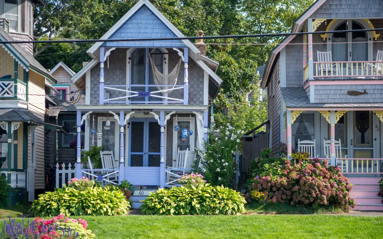 Blue Heaven cottage from 1867 at the entrance of the Oak Bluffs Camp Meeting Association on Martha’s Vineyard