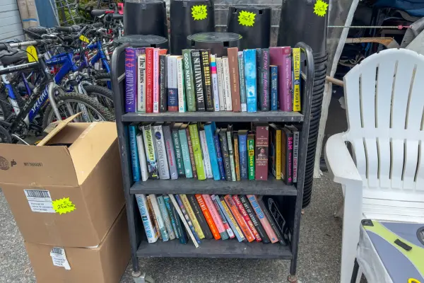 The outdoor cart at Chicken Alley Thrift Shop.